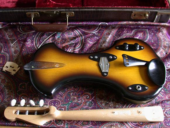 The first Fender violin with neck detached...